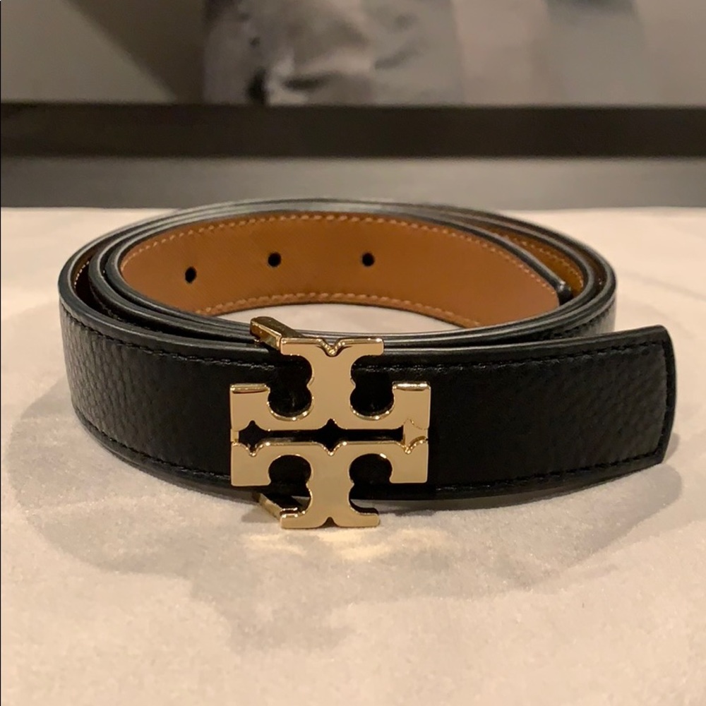 Tory Burch Brown and Black Leather Belts with Iconic Buckles